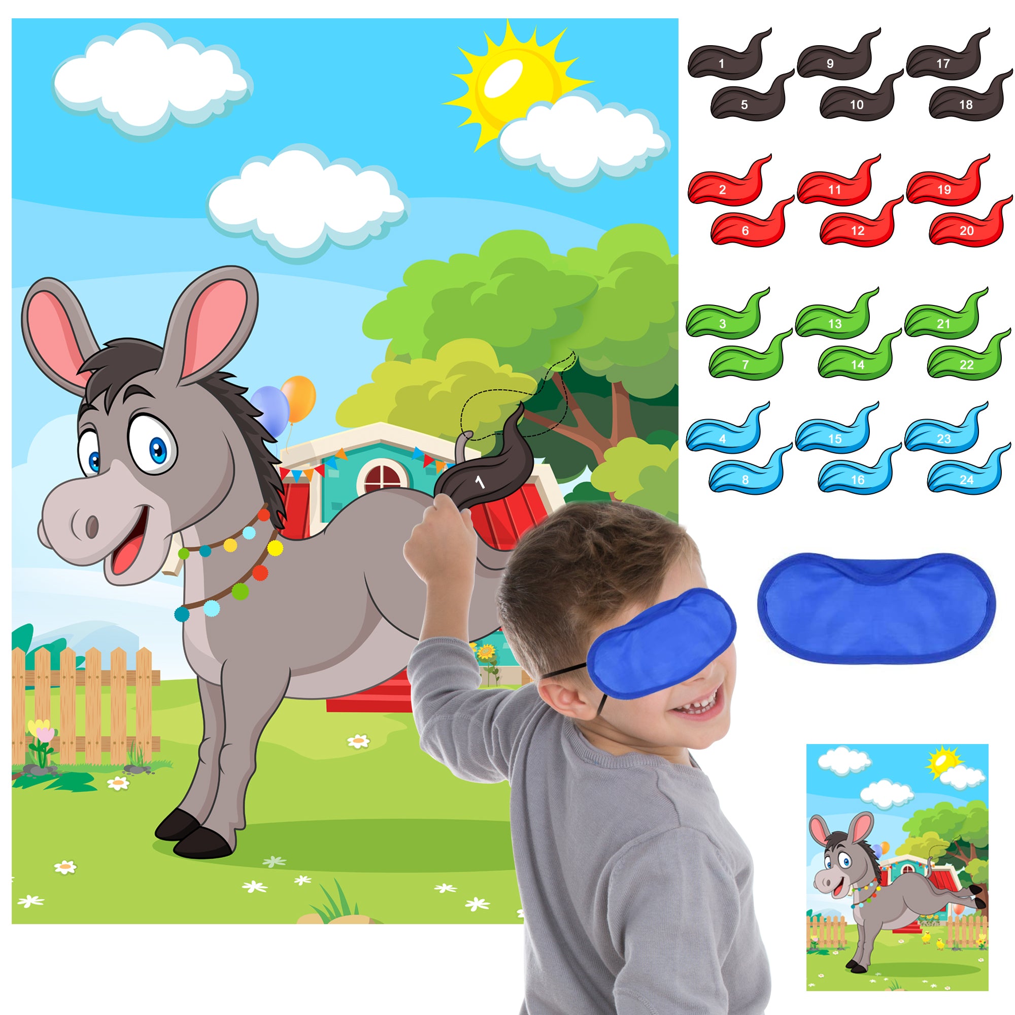 Pin the Tail on the Donkey Party Game with Self Stick Tails, Home Game, Kid  Game