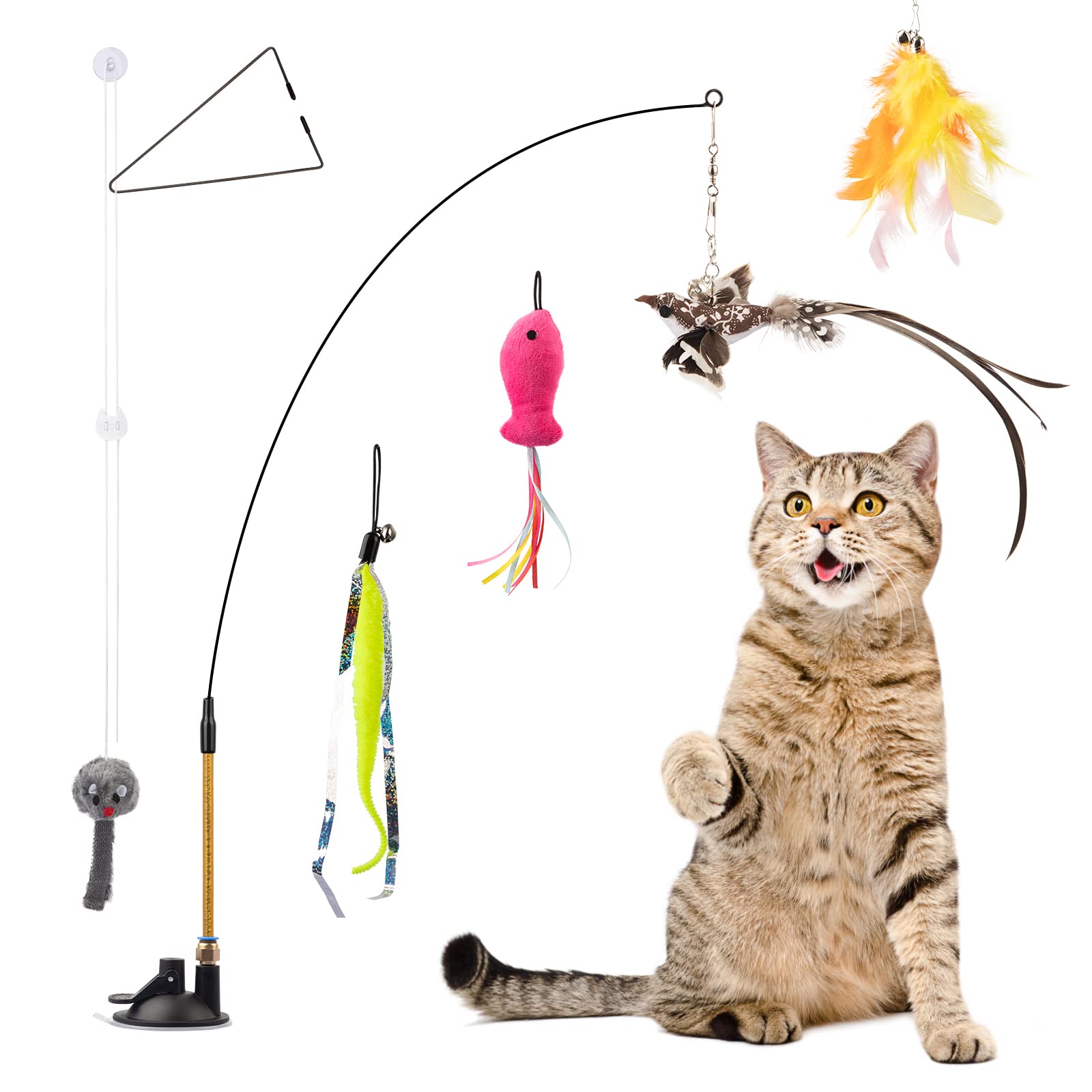Cute Cats Wand and Suction Cup Charm Kits Teaser Toy Funny Toy